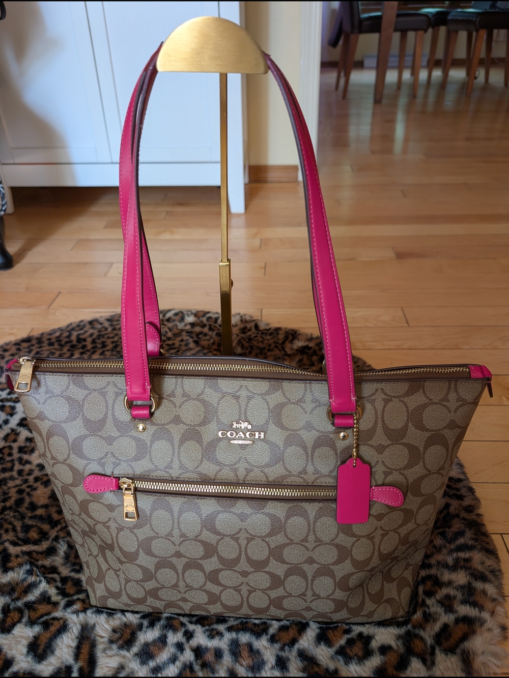 Coach Signature Tote with Pink Trim
